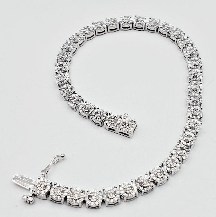 Sterling Silver & Diamond Bracelet. (1 of 3)