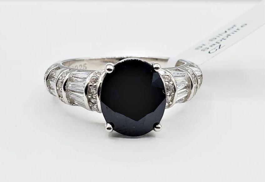 Sterling Silver / Blue Sapphire & CZ Ring, Size 7 3/4. (1 of 6)