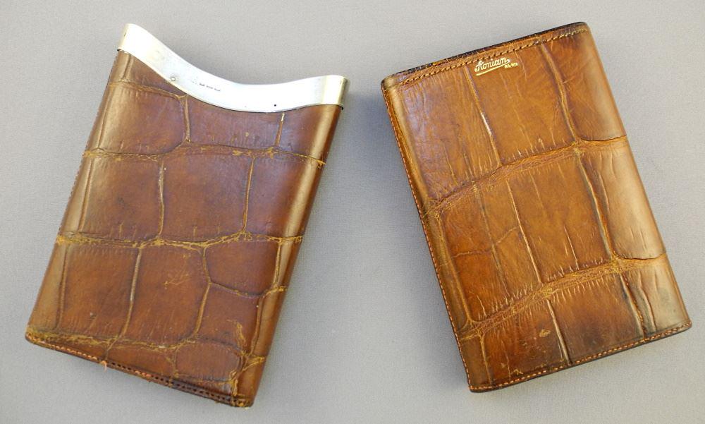 Hallmarked Sterling Silver & Alligator Skin Cigar Case, 5" High.: Hallmarked Sterling Silver & Alligator Skin Cigar Case, 5" High.