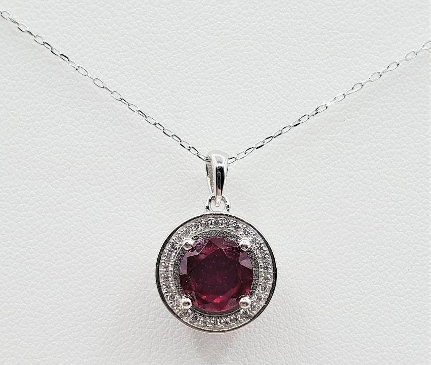 Sterling Silver & Ruby Pendant with 16" Chain, Ruby 2.16Ct. (1 of 3)