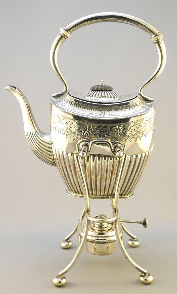 Antique Sheffield Silver Plated Tipping Kettle. (1 of 4)