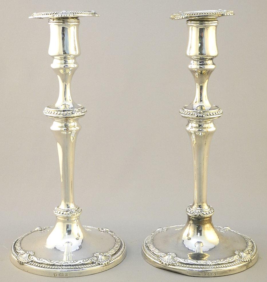 Pair of Silver Plated Candlesticks, 9 1/2" High. (1 of 6)