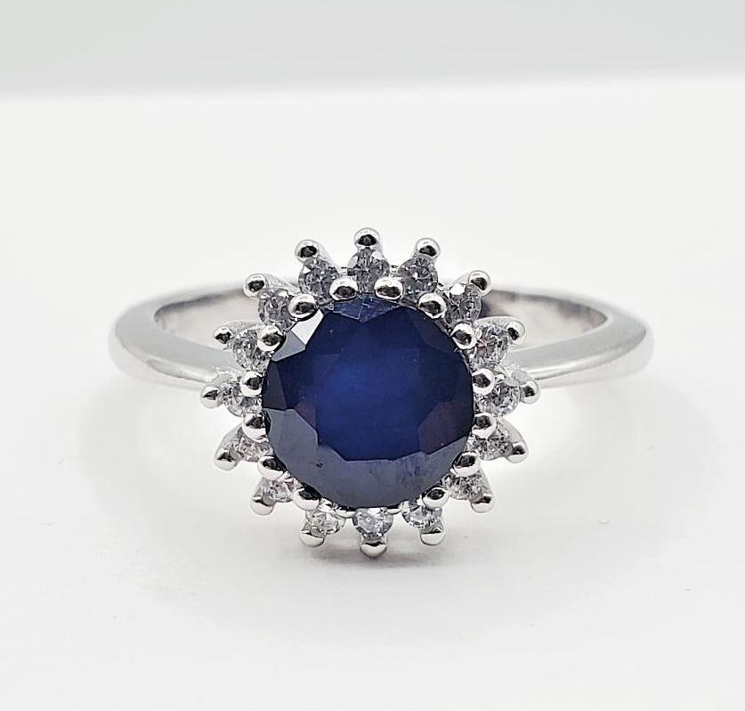 Sterling Silver / Sapphire & CZ Ring, Size 6 3/4. (1 of 5)