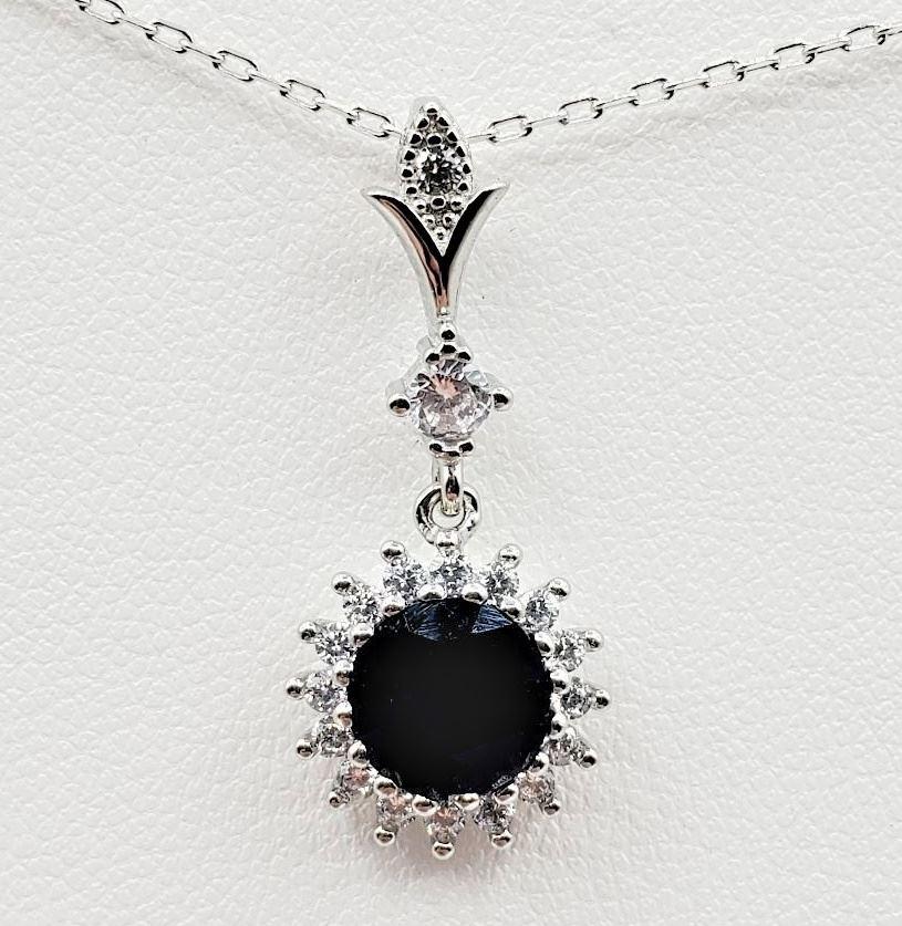 Sterling Silver / Sapphire & CZ Pendant with Sterling Silver Chain. (1 of 4)