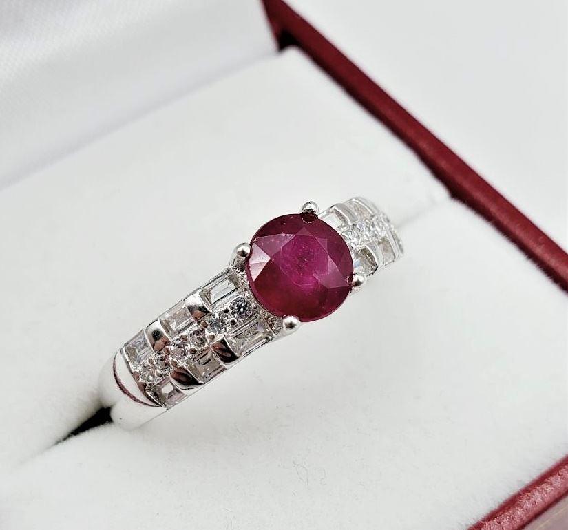 Sterling Silver / Ruby & CZ Ring, Size 7. (1 of 6)