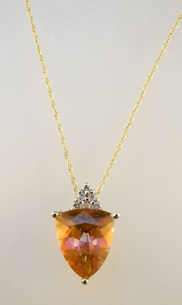 10K, Diamond & Pink Stone Pendant with Chain, TW 2.78 Grams. (1 of 2)