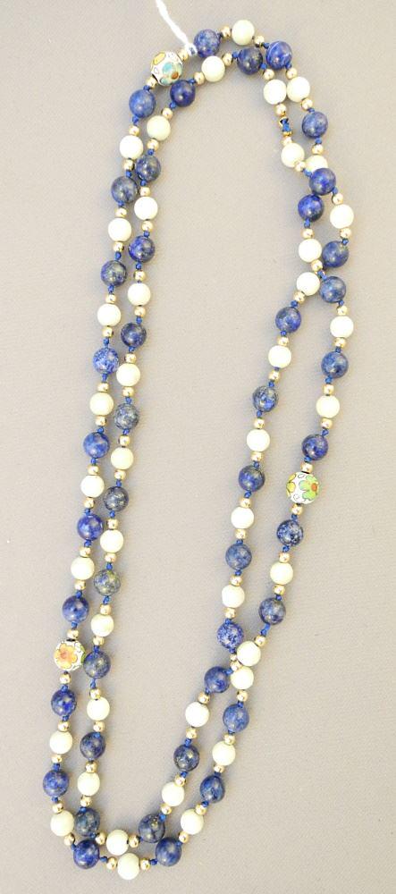 14K Gold, Lapis & Cloisonne Bead Necklace, 36" Length. (1 of 2)