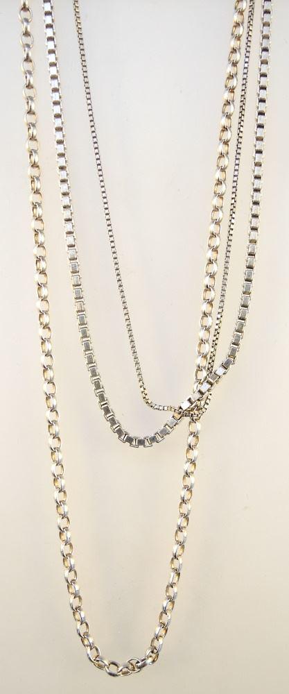 3 Sterling Silver Necklaces, Approximately 18"-20" Length, TW 16.98 Grams. (1 of 2)