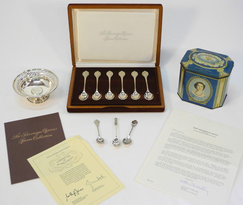 Queen Elizabeth Coronation (1953) Collection of Sterling & Silver Plated Pieces. (1 of 8)