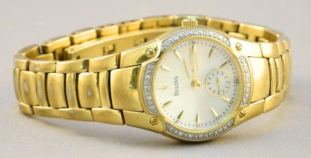 Ladies Bulova Wristwatch with Diamond Bezel & Mother of Pearl Dial.: Ladies Bulova Wristwatch with Diamond Bezel & Mother of Pearl Dial.