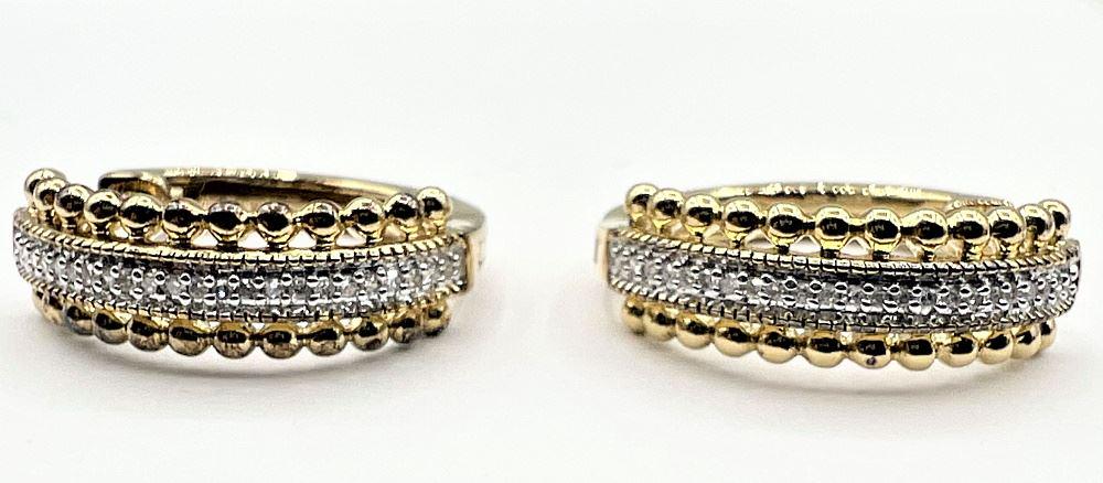 Sterling Silver Yellow Gold Tone Diamond Earrings. (1 of 3)