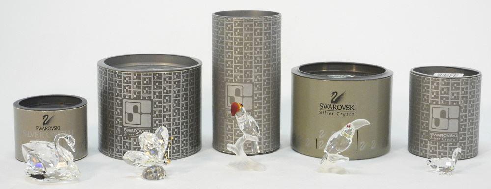 5 Swarovski Figurines & Boxes: Swan/ Butterfly/ Squirrel & 2 Toucans. (1 of 3)