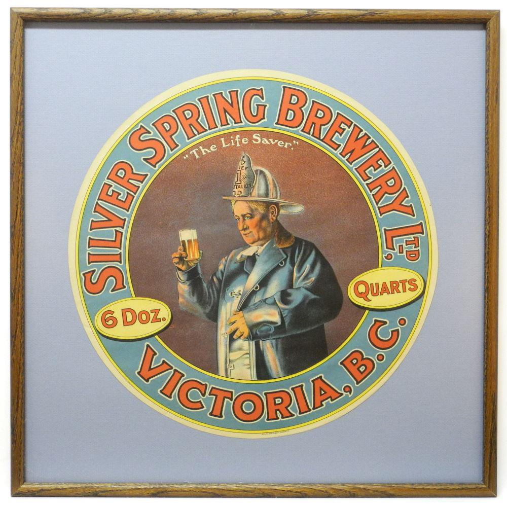 Silver Spring Brewery 6 Doz Quarts Barrel Lable, 16 1/2" Diameter, as Found. (1 of 1)