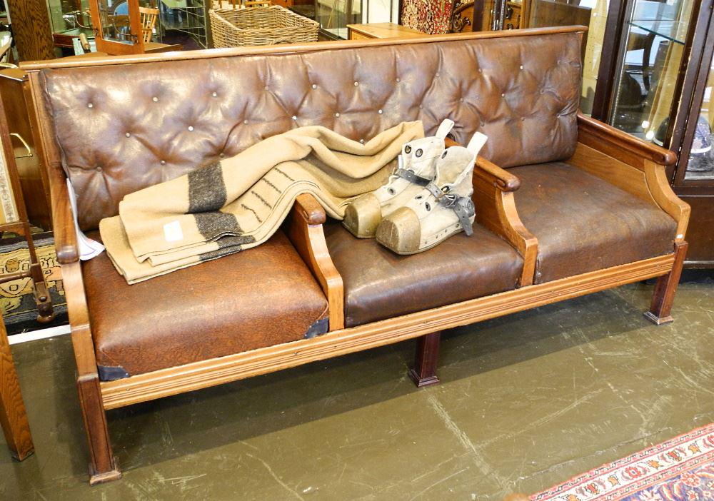Antique Mahogany Banquette, Original to Victoria Bus Depot, 79 1/2"L.: Antique Mahogany Banquette, Original to Victoria Bus Depot, 79 1/2"L.