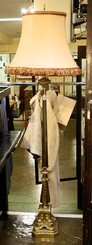 Brass Column Floor Lamp with Fancy Shade, TH 67 1/2" High. (1 of 3)