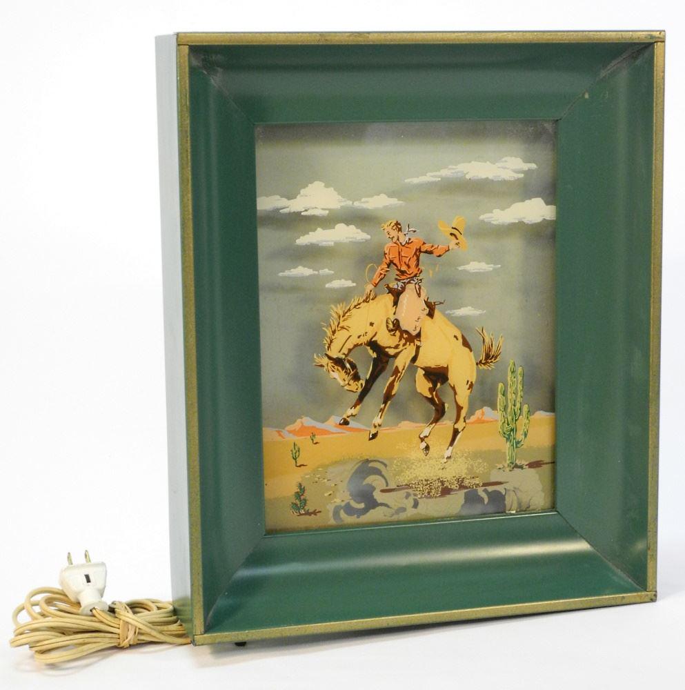 Back Lit Wall Mounted "Cowboy" Diorama, 14 3/4" x 12 3/4" x 3 1/4". (1 of 1)