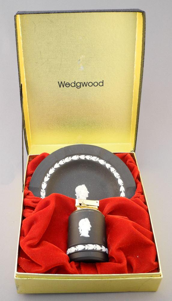 Wedgwood Basaltes Cased Smoking Set, Ashtray 6 3/4" Diameter.: Wedgwood Basaltes Cased Smoking Set, Ashtray 6 3/4" Diameter.