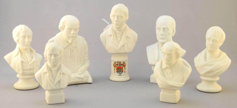7 Parian Busts of Various Famous People & Authors, Largest 6 3/4"H.: 7 Parian Busts of Various Famous People & Authors, Largest 6 3/4"H.