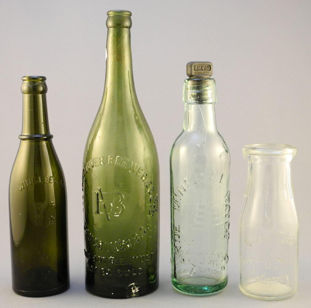 4 Antique "Vancouver Brewery, Union Dairy Calgary" Bottles.: 4 Antique "Vancouver Brewery, Union Dairy Calgary" Bottles.