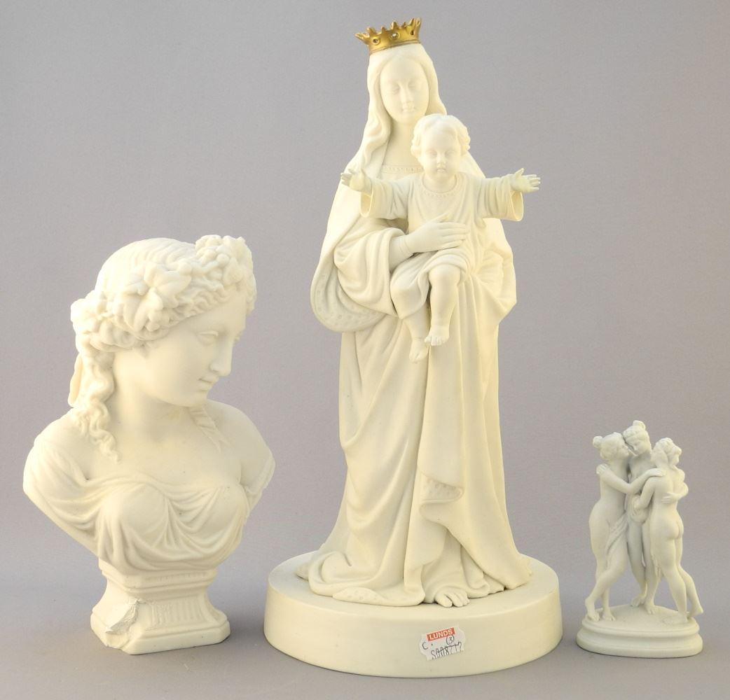 3 Parian Figures, 1 Bust Condition Noted, 12" High. (1 of 2)
