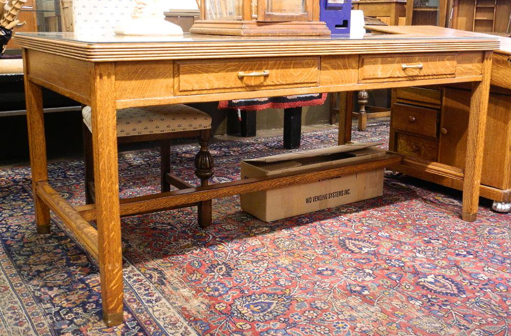Vintage Oak Dual Drawer Library Table, 65 3/4" Wide. (1 of 3)