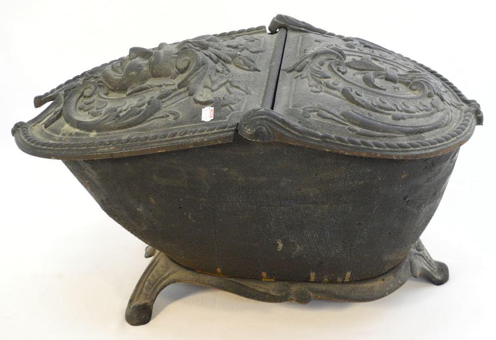 Cast Iron Covered Coal Scuttle, 22" x 12". (1 of 2)