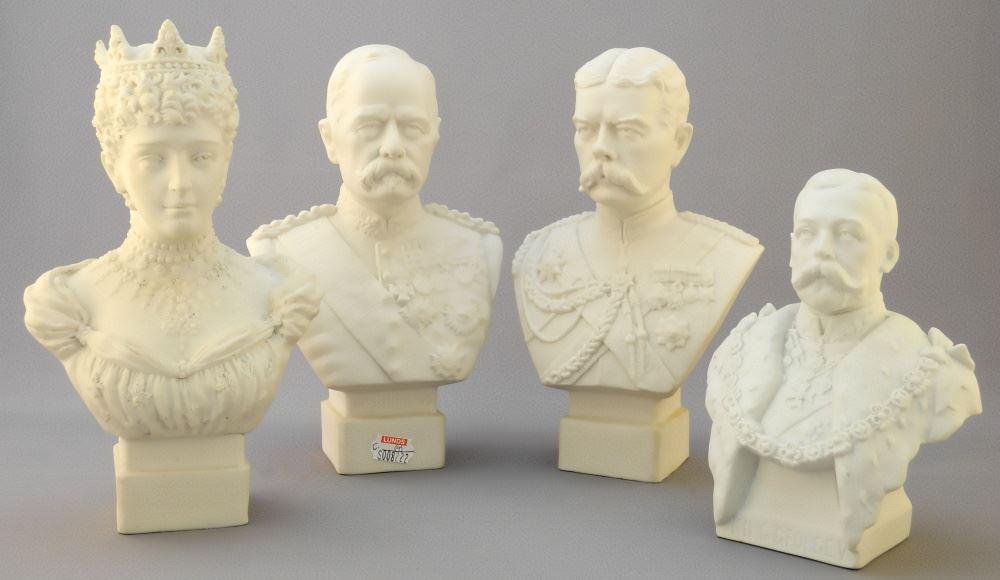 4 Parian Busts, English Royalty Mark, Largest 8 1/4" High.: 4 Parian Busts, English Royalty Mark, Largest 8 1/4" High.