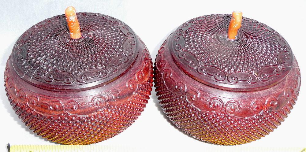 Pair of Red Coral Inset Rosewood Chess Boxes, 5 1/2" high, 20th C. (1 of 2)