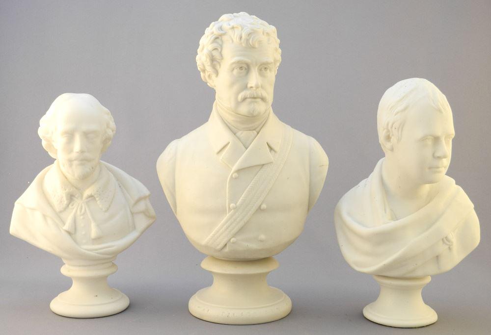 3 Parian Busts, 1 with Copeland Mark, Largest 11" High. (1 of 2)