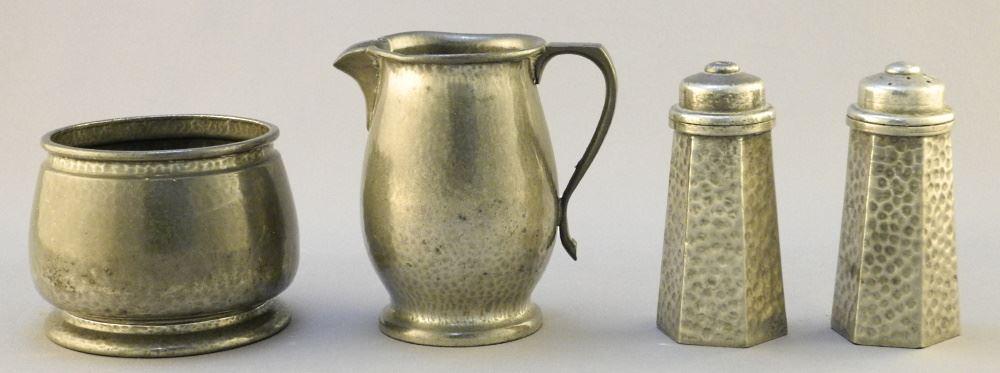 4 Pieces of English Pewter, Cream (3 1/2" high) & Sugar signed Liberty & Co. (1 of 2)