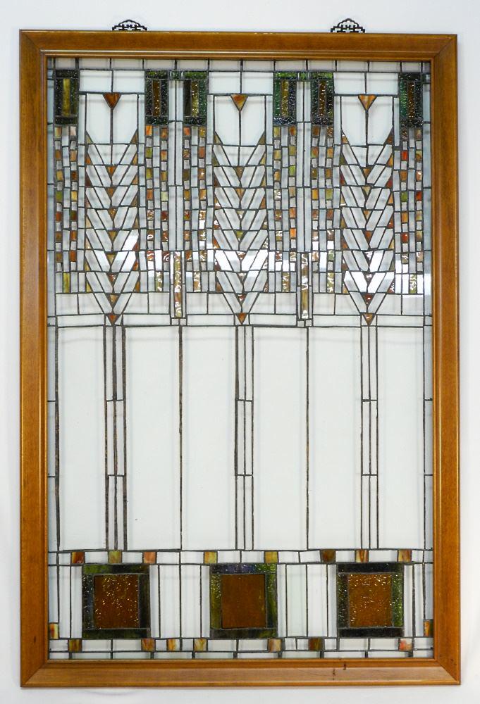 Pair of Prairie Style Leaded Glass Windows, 40" x 25 3/4". (1 of 2)