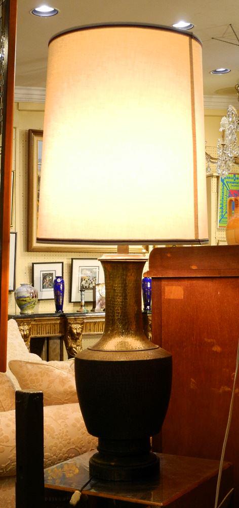 Beaten Brass Vase Form Table Lamp, TH 45 1/4". (1 of 1)