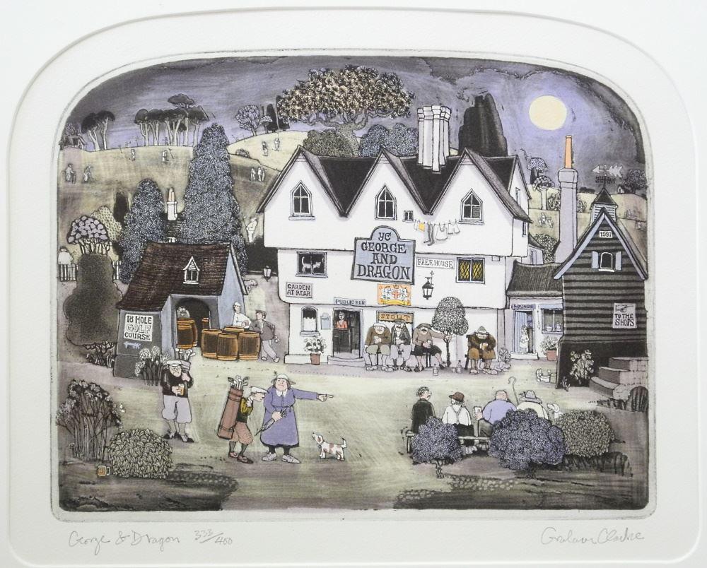Coloured Etching Signed Graham Clarke, 333/400, 12" x 15", "George & Dragon". (1 of 3)