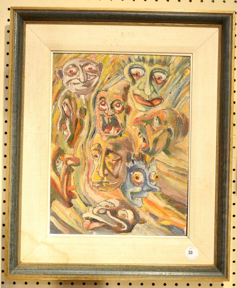 Oil on Masonite Attributed to Youdan Stanton, 15 3/4" x 11 3/4", "My Dreams".: Oil on Masonite Attributed to Youdan Stanton, 15 3/4" x 11 3/4", "My Dreams".