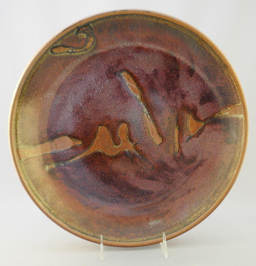 Art Pottery Platter Signed Dexter, 13 3/4" Diameter. (1 of 3)