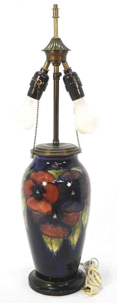 Moorcroft "Pansy" Table Lamp, TH 26". (1 of 2)