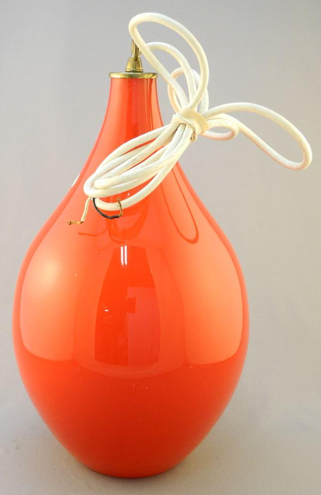 Holmegaard Denmark Red Glass Ceiling Fixture, 14 1/4" High.: Holmegaard Denmark Red Glass Ceiling Fixture, 14 1/4" High.