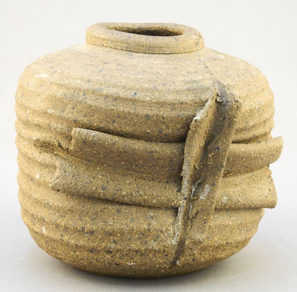 Stoneware Vase Signed (Marilyn) Levine, 4 3/8" High, Chipped. (1 of 2)