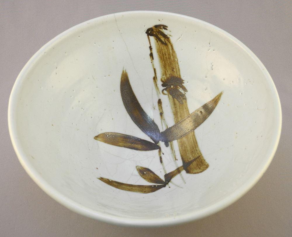 Stoneware Bowl Signed with Impressed Mark By Wayne Ngan, 10 7/8" Diameter Crack Noted.: Stoneware Bowl Signed with Impressed Mark By Wayne Ngan, 10 7/8" Diameter Crack Noted.