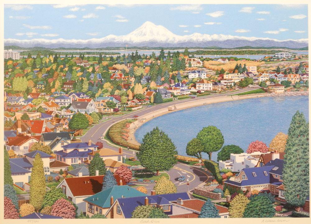 Limited Edition Print Signed B. (Barbara) Weaver-Bosson, 17 5/8" x 24 1/4", "Beach Drive". (1 of 4)