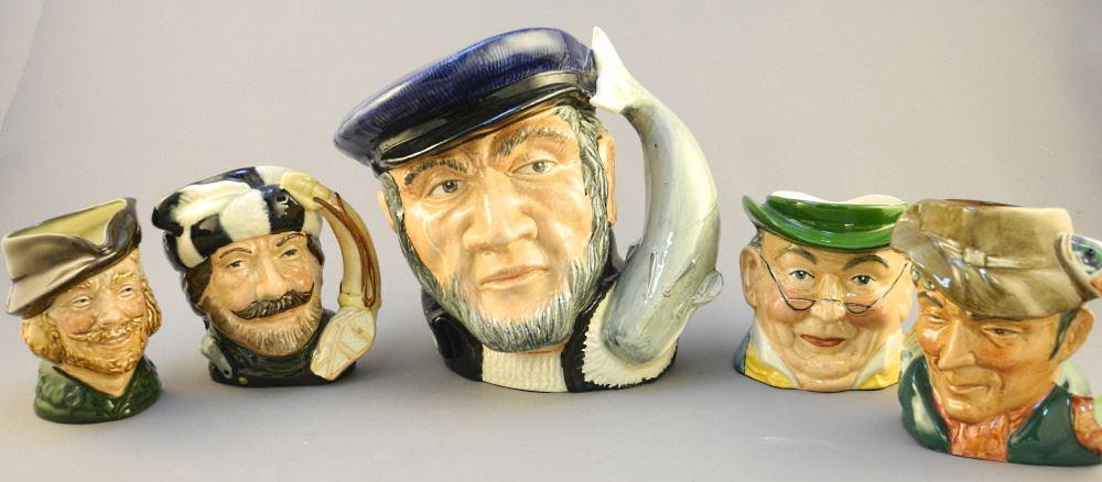 5 Royal Doulton Figural Pitchers, Tallest 6 1/4" High. (1 of 2)