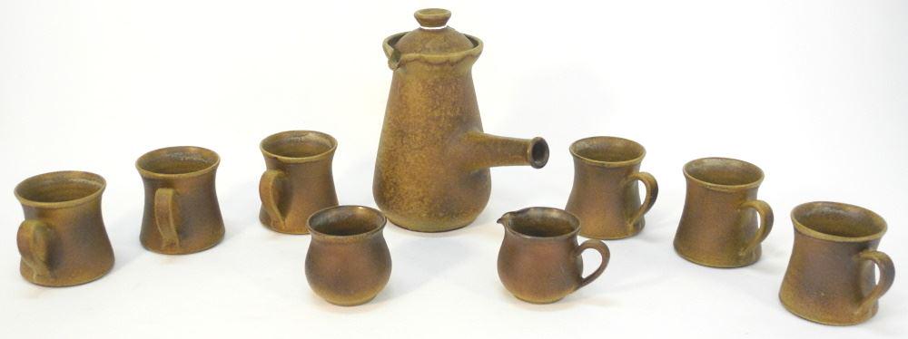 Grove Pottery Coffee Set: Pitcher (9 1/8"H), Cream & Sugar with 6 Mugs. (1 of 3)