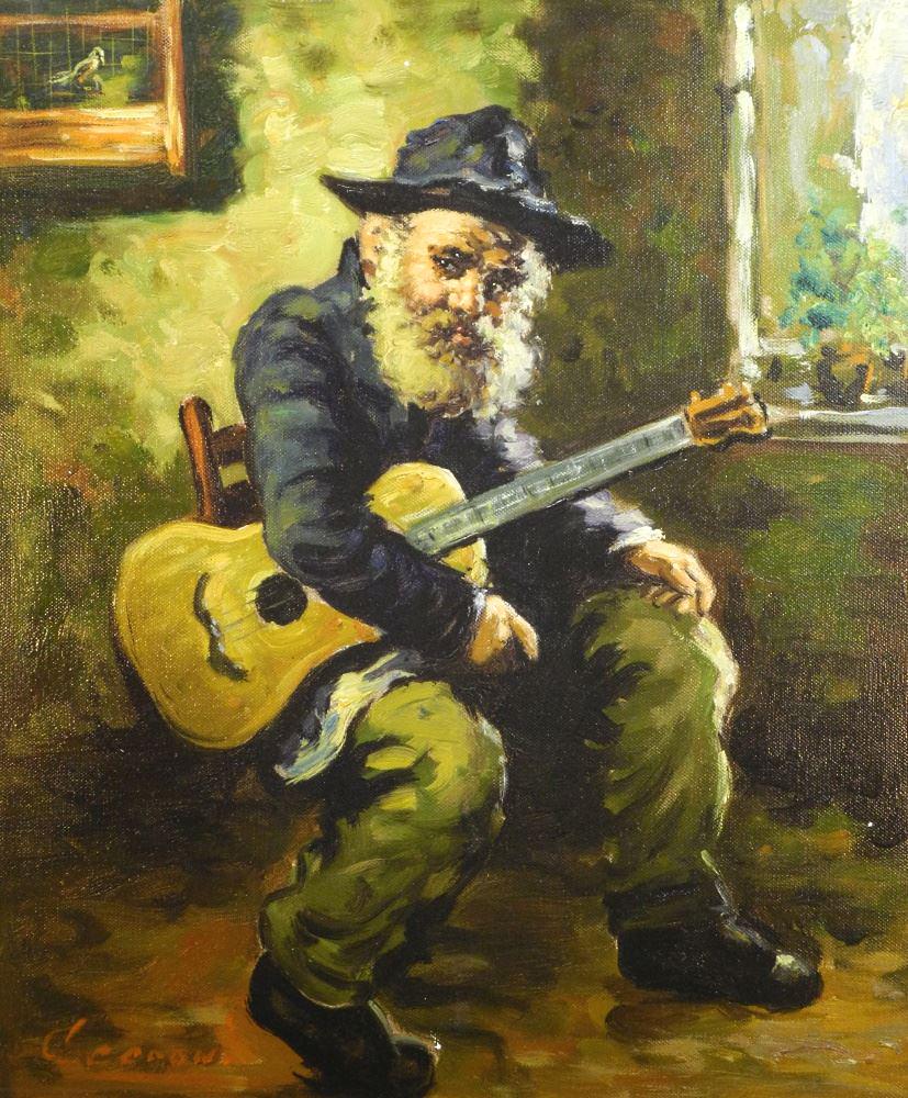 Oil on Canvas Signed (Alberto) Cecconi, 23 1/2" x 19 1/2", "Guitarist with Bird Cage" (1 of 5)