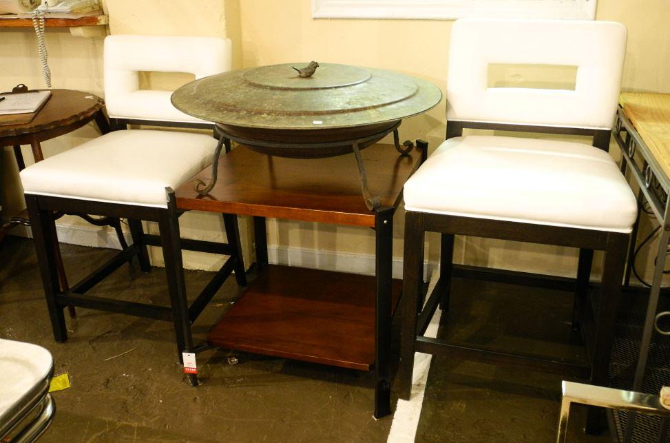 Pair of Contemporary Ebonised Counter Height Stools, 37 1/2"H. (1 of 3)