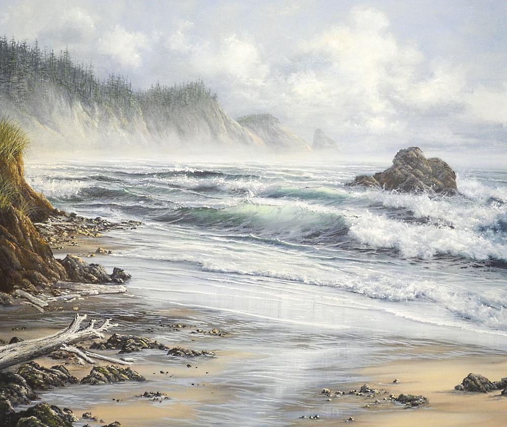 Oil on Canvas Signed Patsee (Parker) 1987 Verso, 33" x 39", Untitled- Oregon Coastline".: Oil on Canvas Signed Patsee (Parker) 1987 Verso, 33" x 39", Untitled- Oregon Coastline".