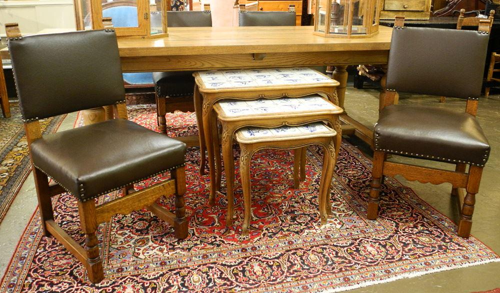 4 Oak Dining Chairs with Brown Naugahyde Upholstery. (1 of 3)