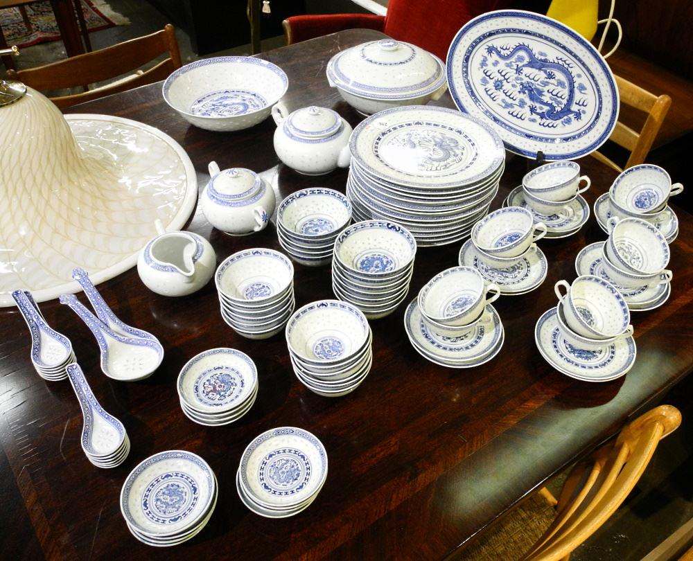 Collection of Chinese Blue & White Pattern Porcelain Dinner Ware. (1 of 2)