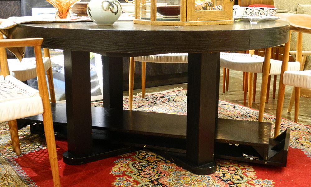 Ebonised Oak Circular Dining Table with 2 Leaves, 60" Diameter. (1 of 2)