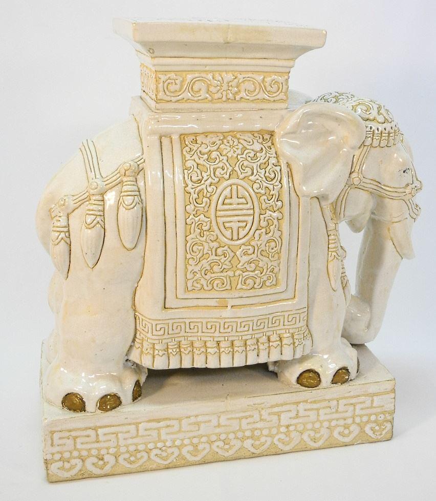 Chinese Pottery Caparisoned Elephant, 21 3/8", as Found.: Chinese Pottery Caparisoned Elephant, 21 3/8", as Found.