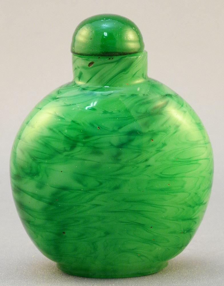 Chinese Green Glass Snuff Bottle, 3 1/8" High. (1 of 2)